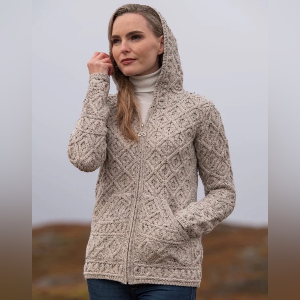 Aran Crafts Honeycomb hood zip up EUC